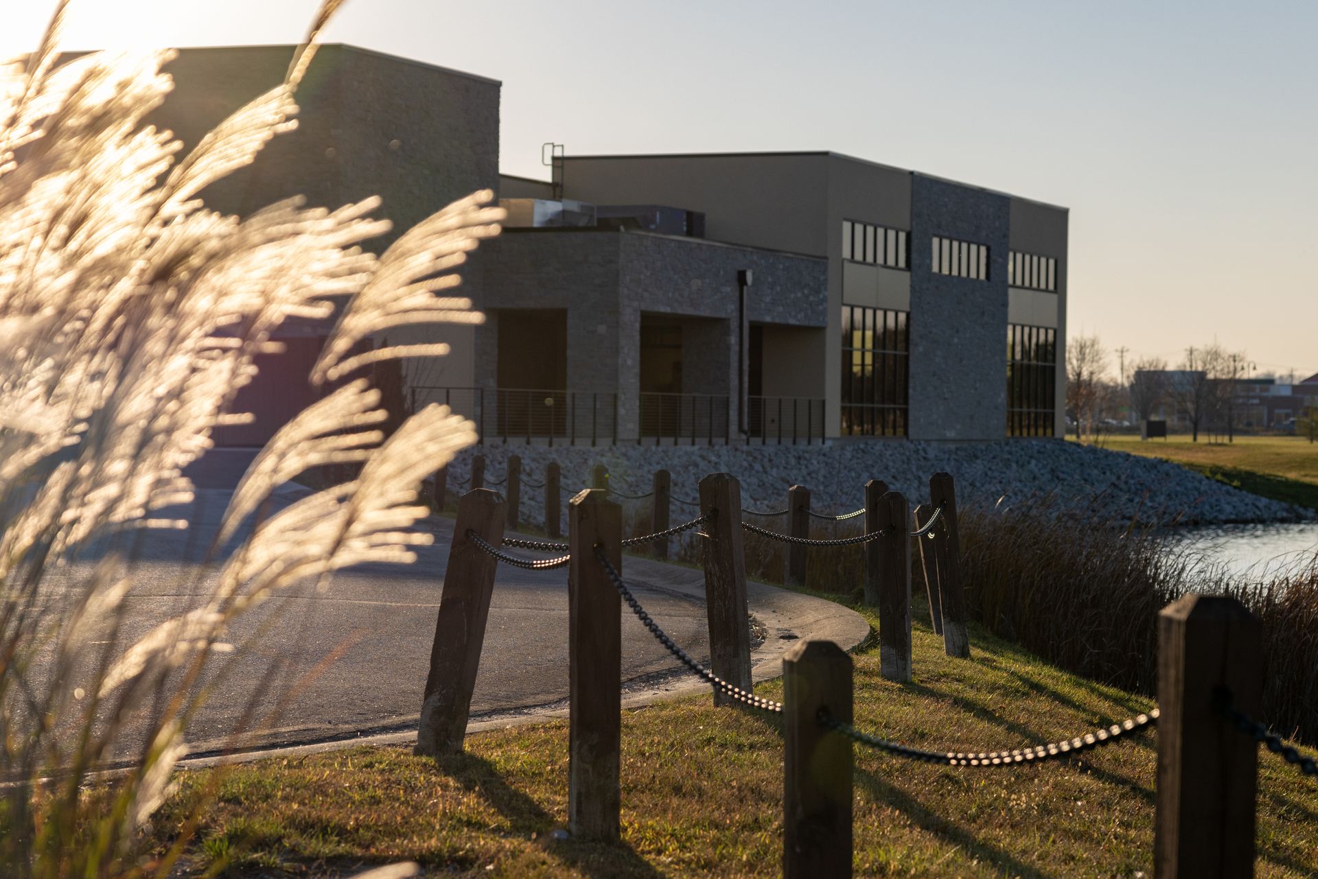 Prairie Waters Event Center grounds at golden hour