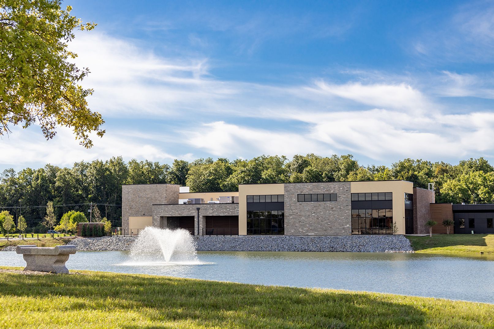 Prairie Waters Event Center overlooking the pond and fountain